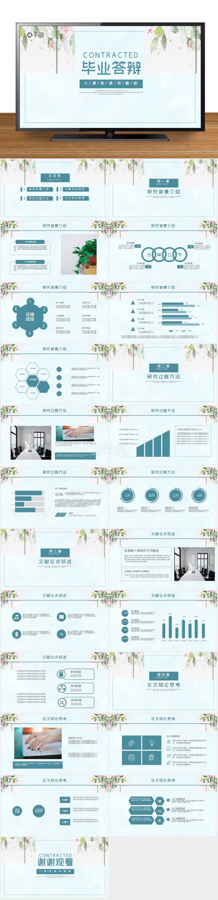 簡(jiǎn)約小清新畢業(yè)答辯學(xué)術(shù)論文通用PPT模板