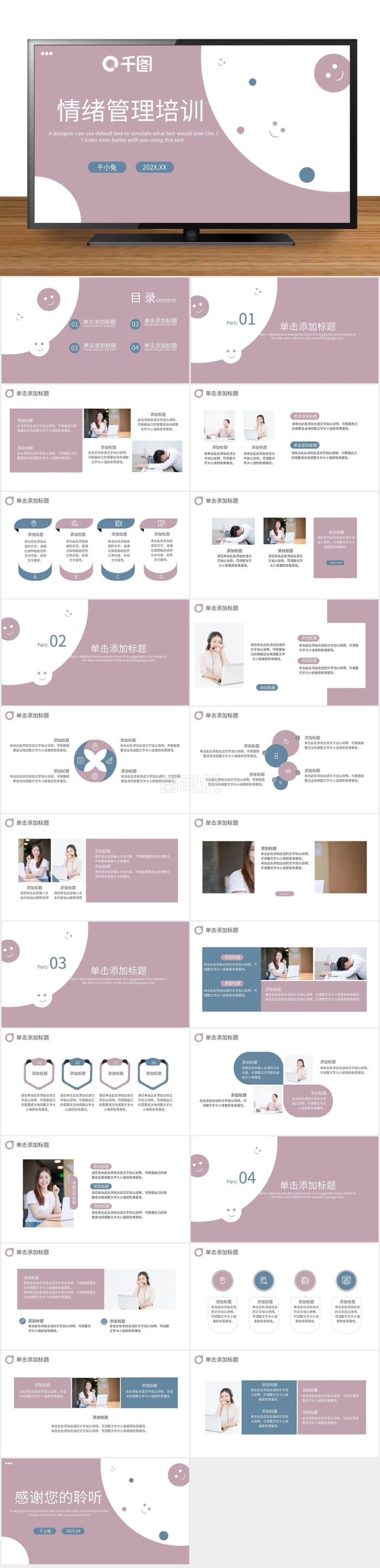 小清新簡約風情緒管理培訓課件PPT模板