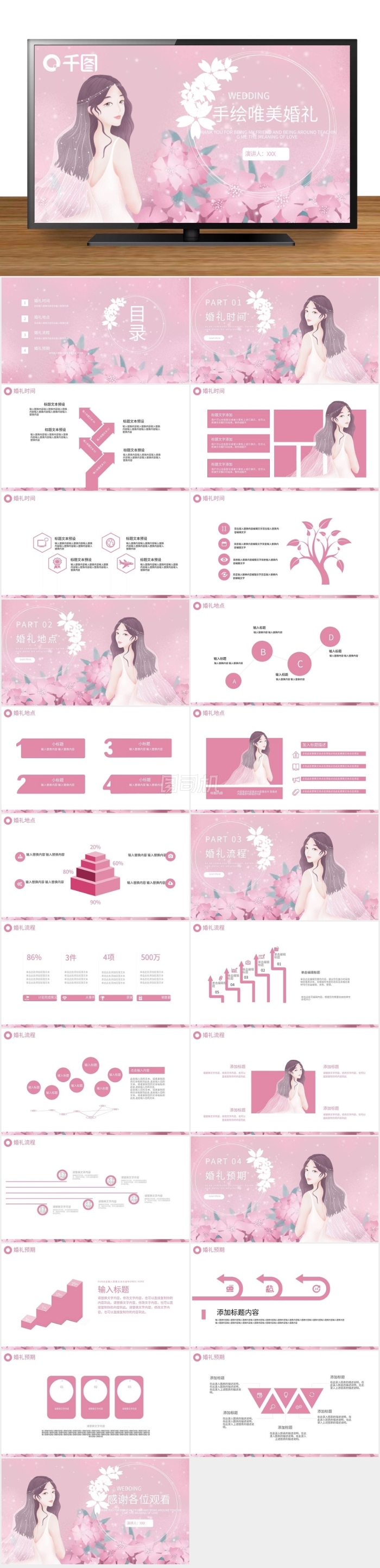 手繪唯美婚禮PPT模板