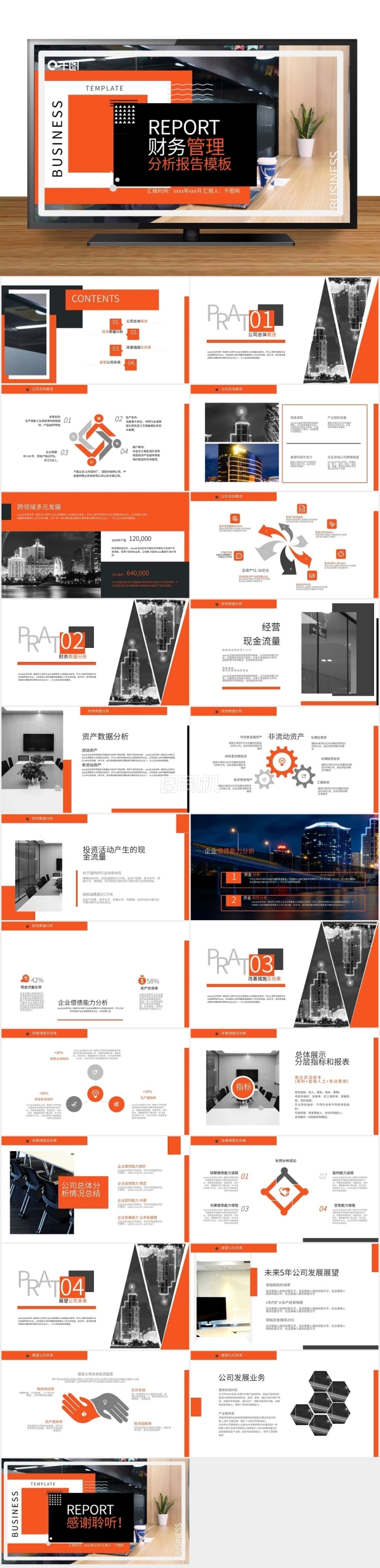財務(wù)分析報告工作總結(jié)通用商務(wù)PPT模板橙