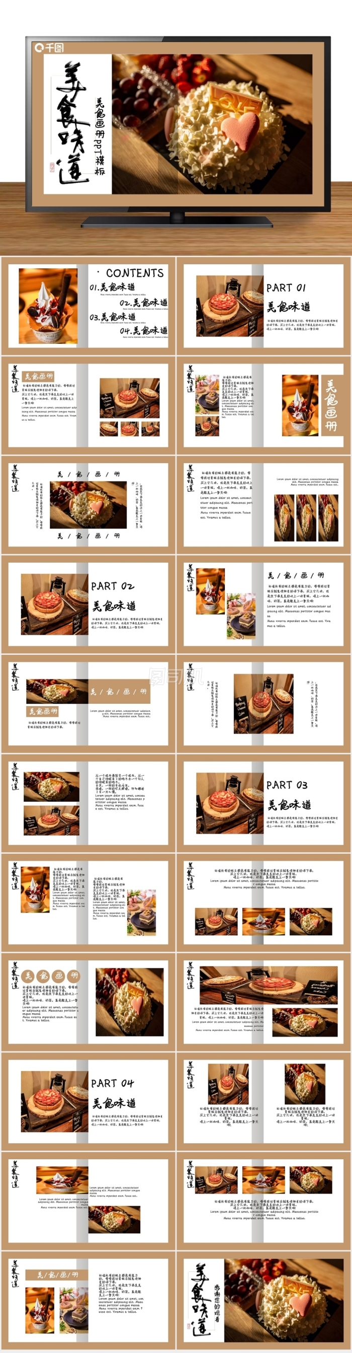 小清新甜品美食相冊PPT模板