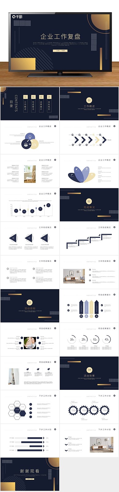 简约金色商务烫金工作复盘PPT
