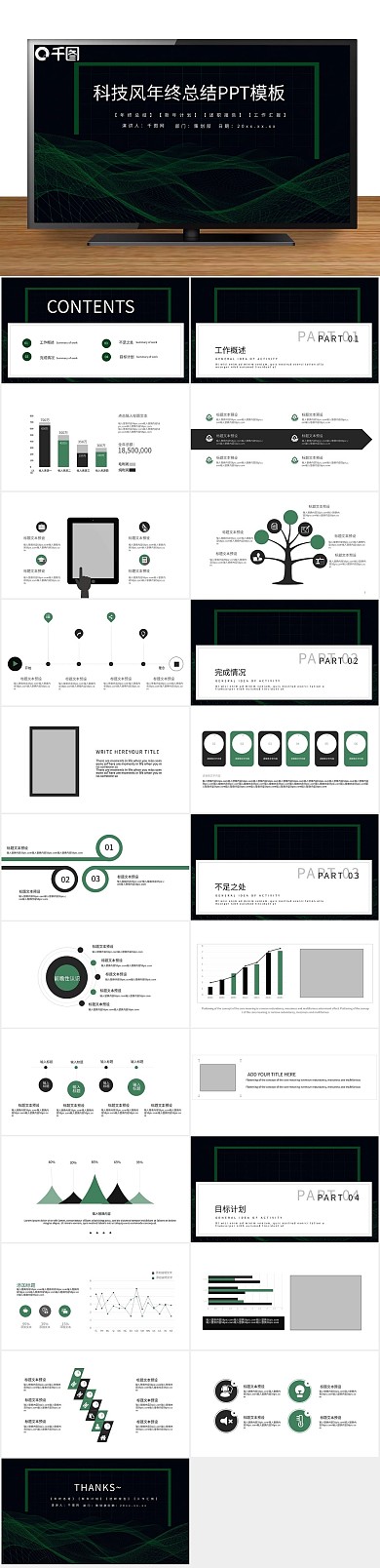 总结工作绿色科技风年终总结PPT
