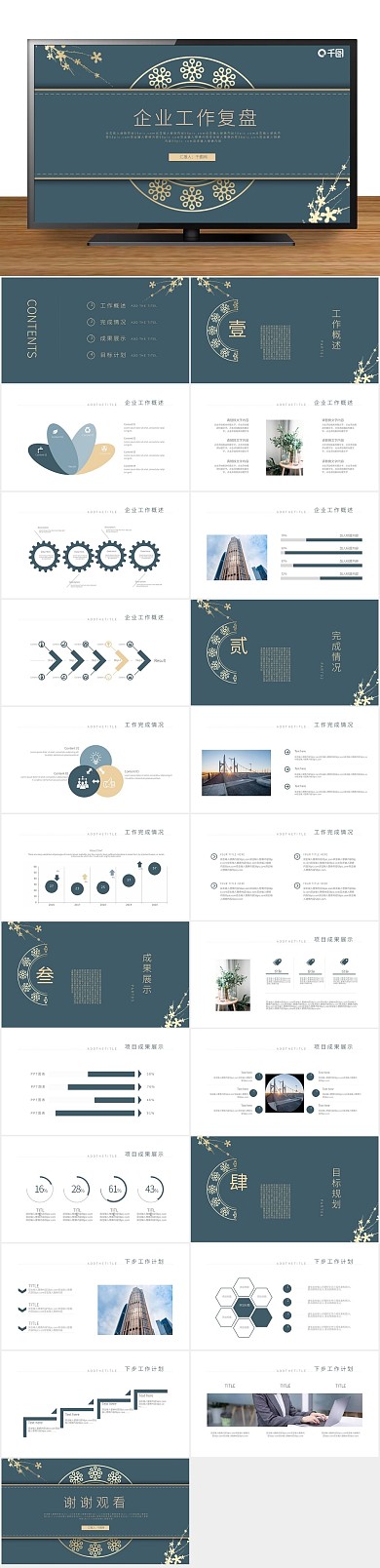 简约金色商务烫金工作复盘PPT
