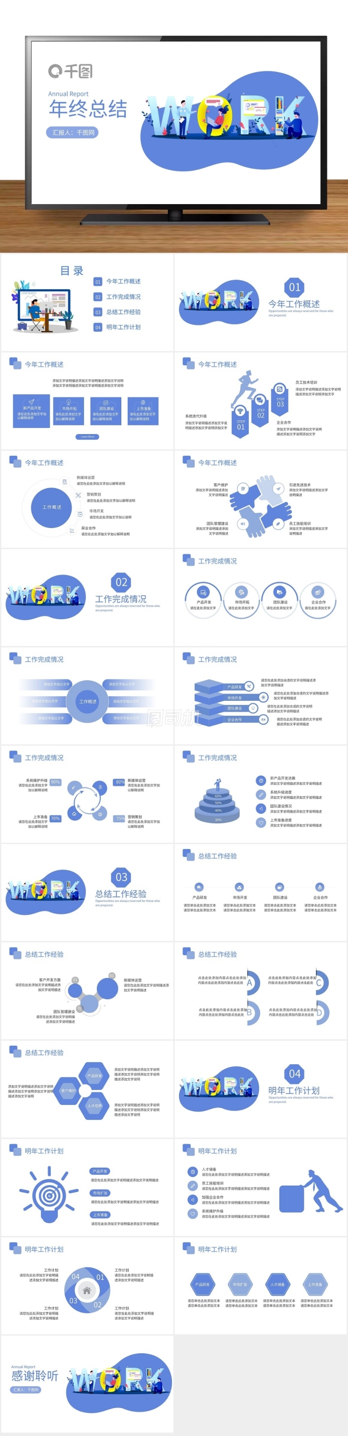 藍(lán)色簡(jiǎn)約扁平風(fēng)年終總結(jié)述職報(bào)告PPT模板
