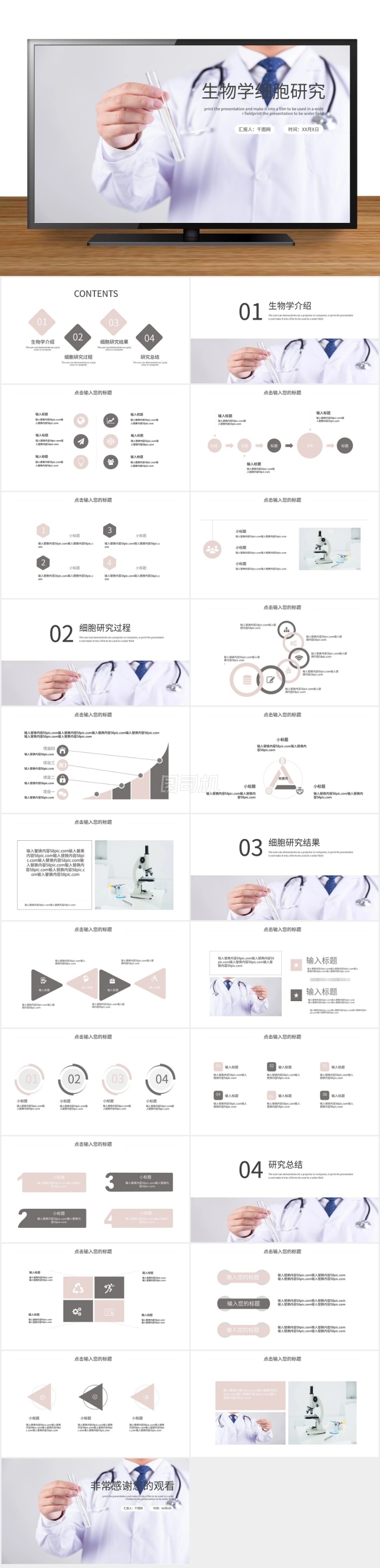 簡(jiǎn)約時(shí)尚生物學(xué)細(xì)胞研究PPT模板