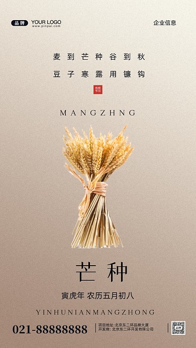 中国传统节日芒种摄影图手机海报