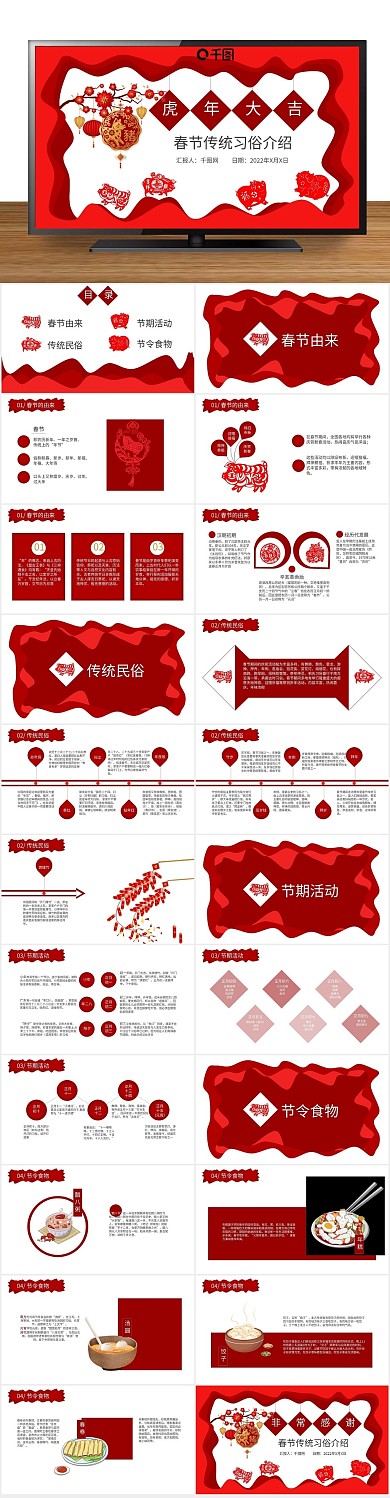 猪年民俗红色喜庆春节习俗介绍PPT
