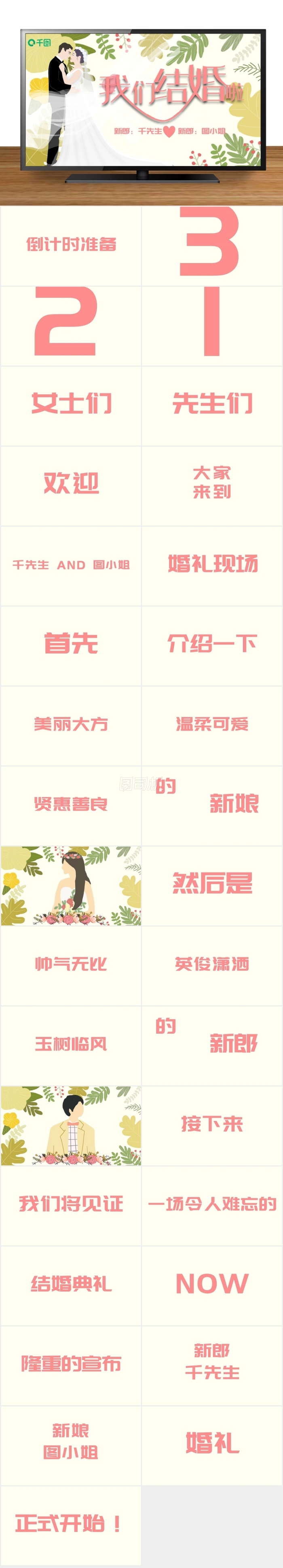 簡(jiǎn)約小清新婚禮開(kāi)場(chǎng)快閃PPT模板