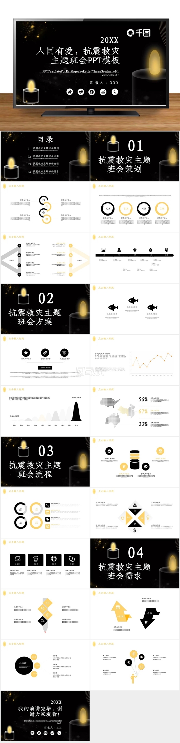 人間有愛抗震救災(zāi)主題班會(huì)PPT模板