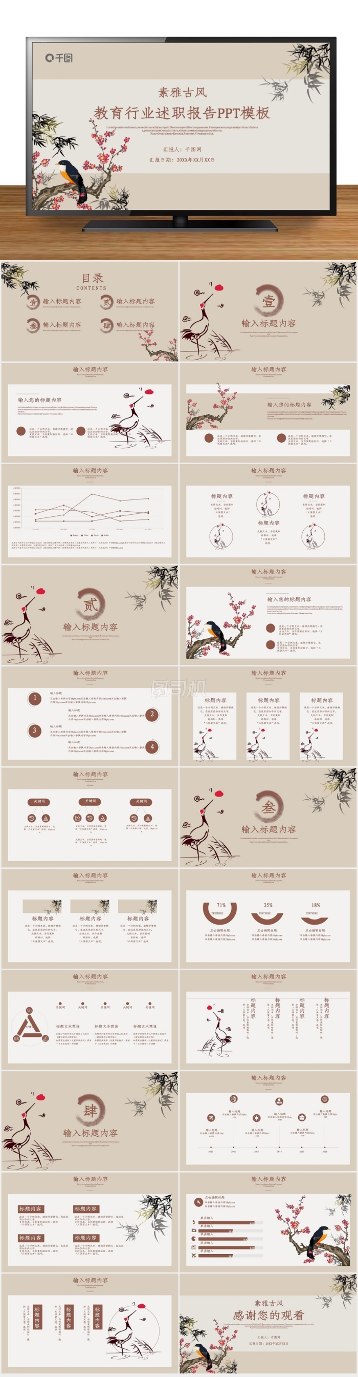 素雅古風(fēng)教育行業(yè)述職報告PPT模板