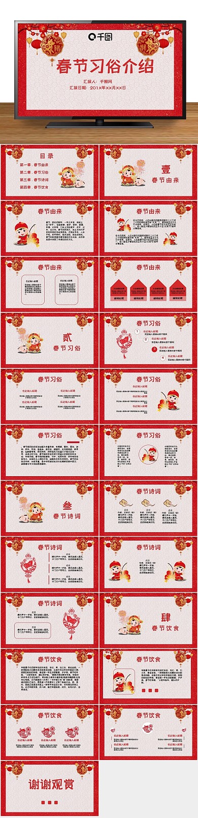 中国风红色中国剪纸风之春节习俗介绍
