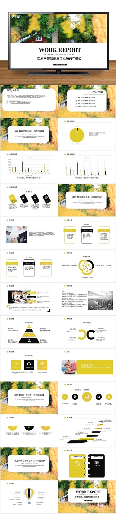 黄色简约房地产营销部年度总结PPT
