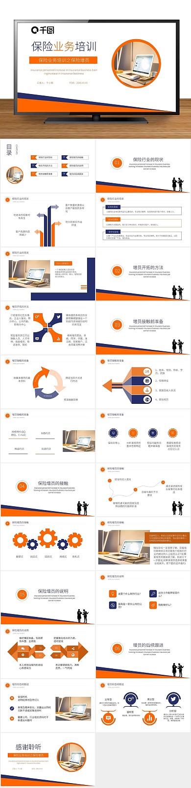 简约蓝色增员保险业务培训动态PPT
