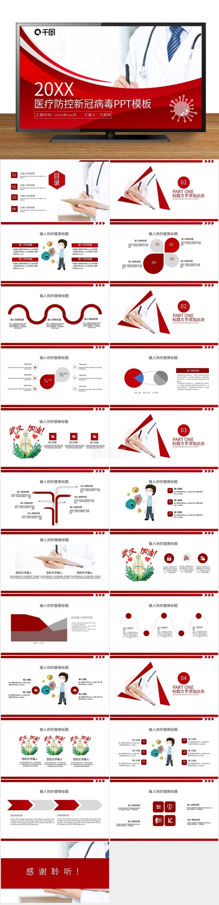 紅色系醫(yī)療防控新型冠狀病毒課件PPT模板