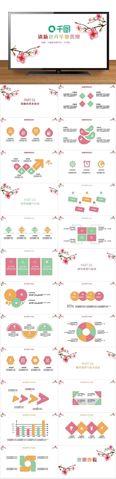 教学课件说课清新花卉毕业答辩
