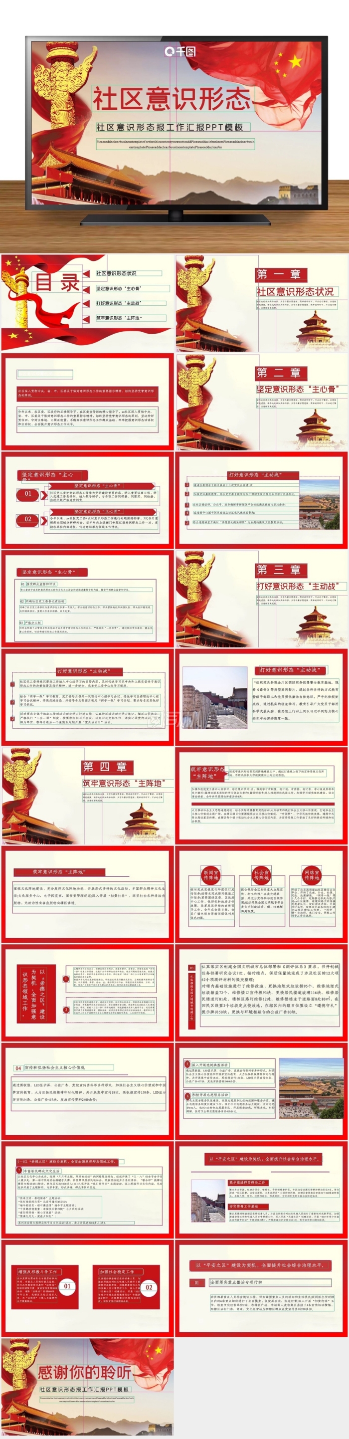 紅色黨政風(fēng)社區(qū)意識(shí)形態(tài)工作匯報(bào)動(dòng)態(tài)模板