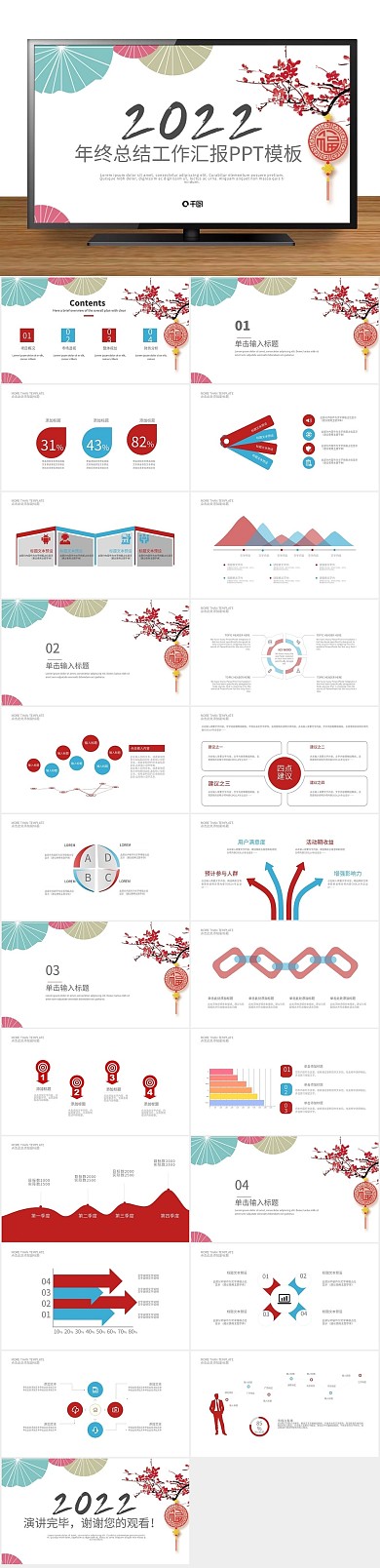 新年春节中国风年终总结汇报PPT