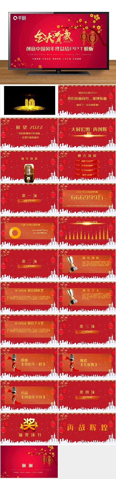 庆典红色年会颁奖年终总结PPT
