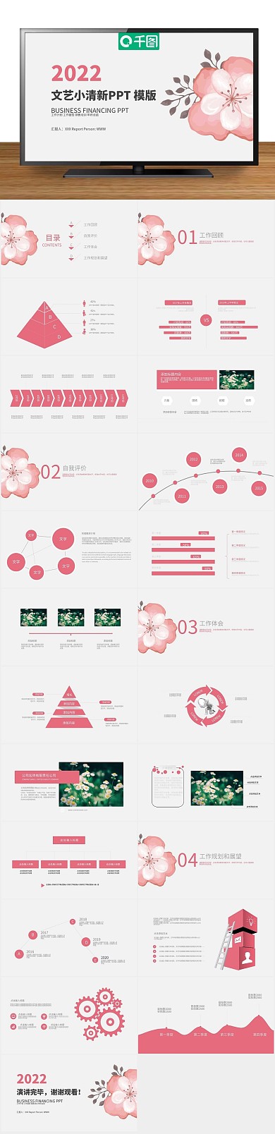 年终总结业绩花朵工作总结计划PPT
