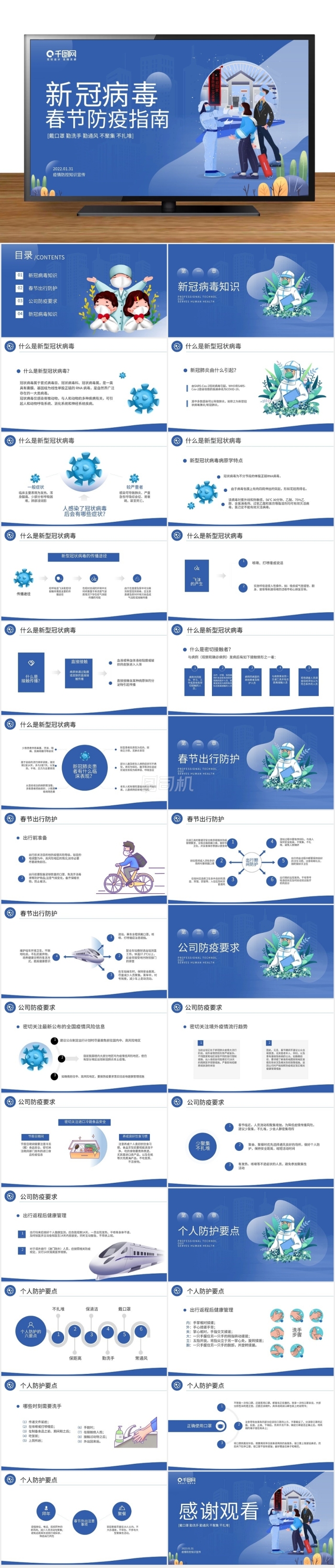 春節(jié)新冠病毒防控指南通用PPT模板