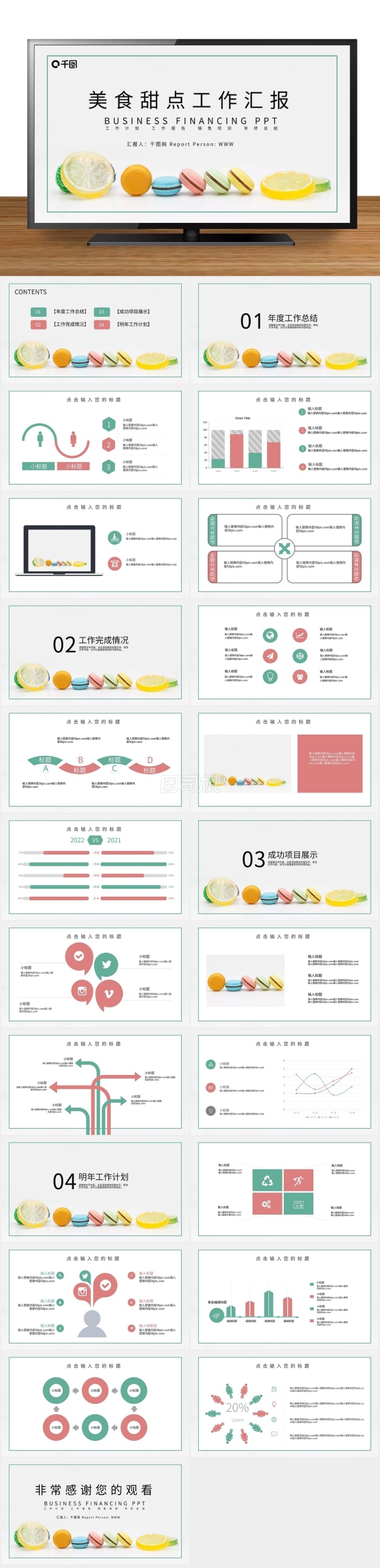 簡約清新食品行業(yè)美食甜點(diǎn)馬卡龍展示PPT