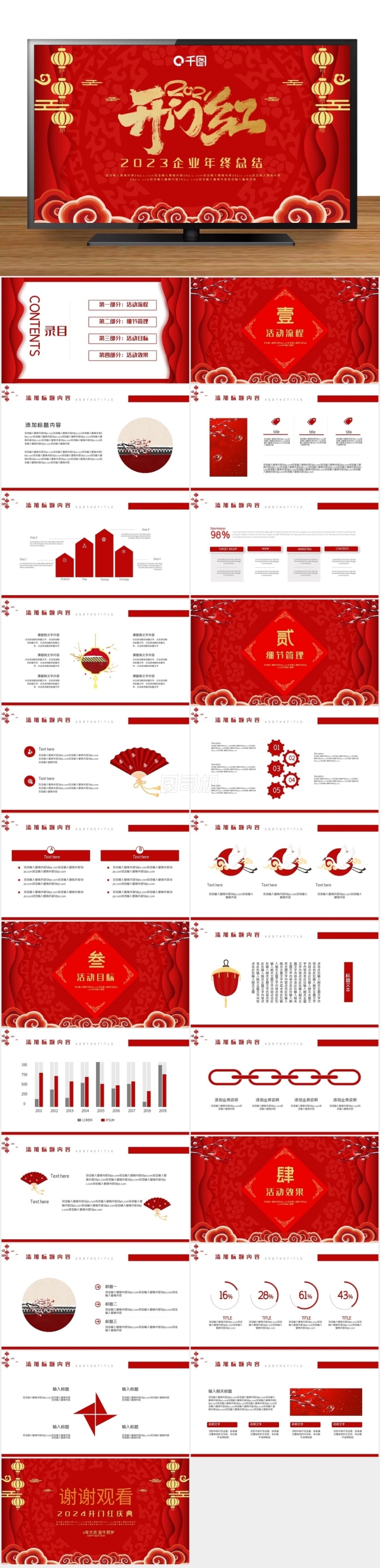 紅色中國風(fēng)開門紅慶典PPT模板