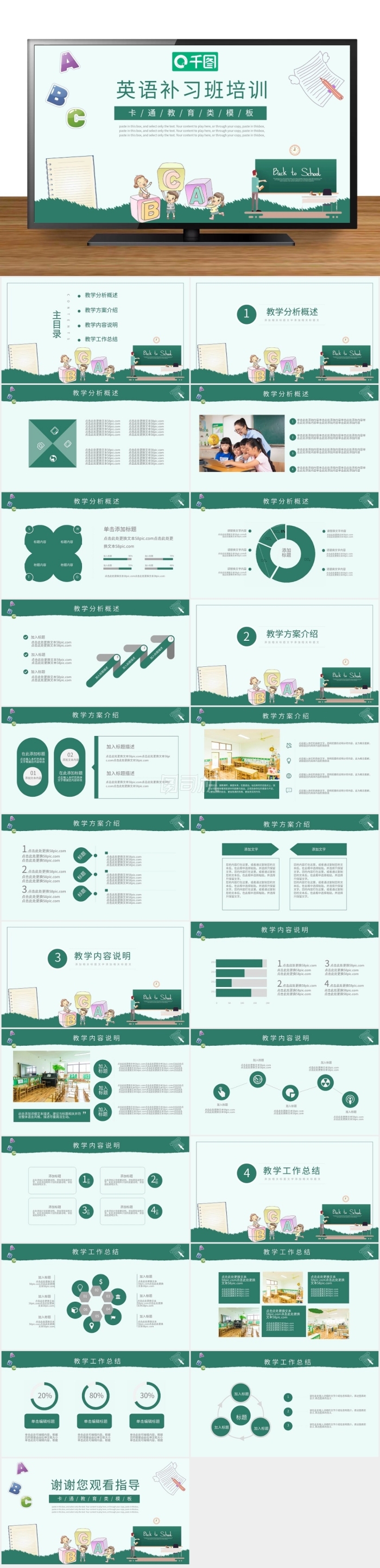 綠色卡通暑期英語補習班培訓(xùn)課件PPT模板