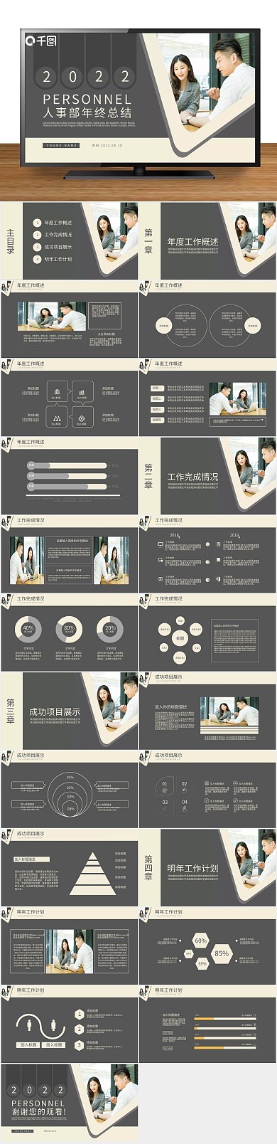 工作汇报总结风人事部年终总结PPT
