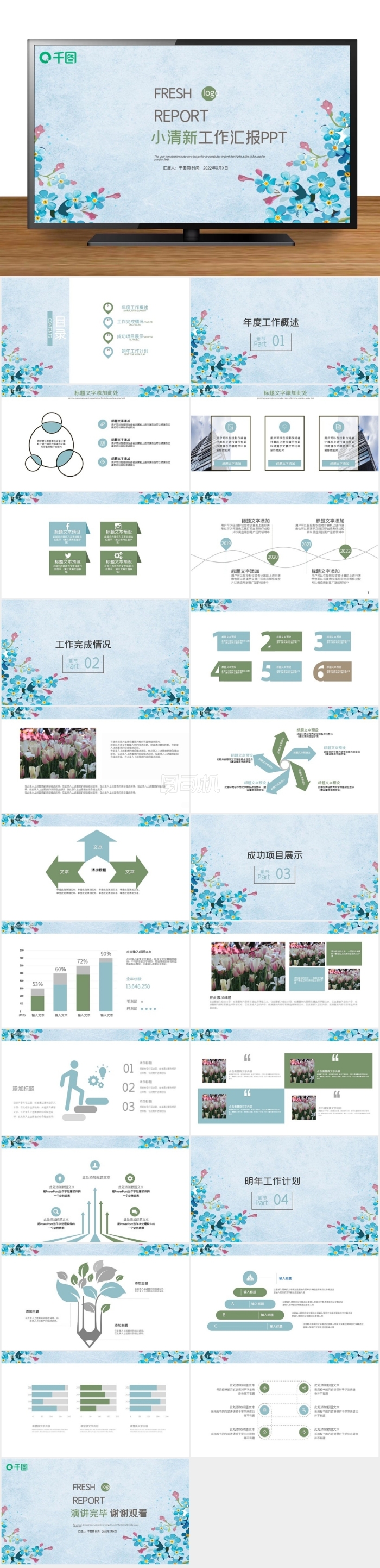 小清新文藝月季度總結(jié)計(jì)劃教育PPT模板