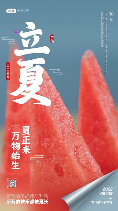立夏节气西瓜摄影图海报
