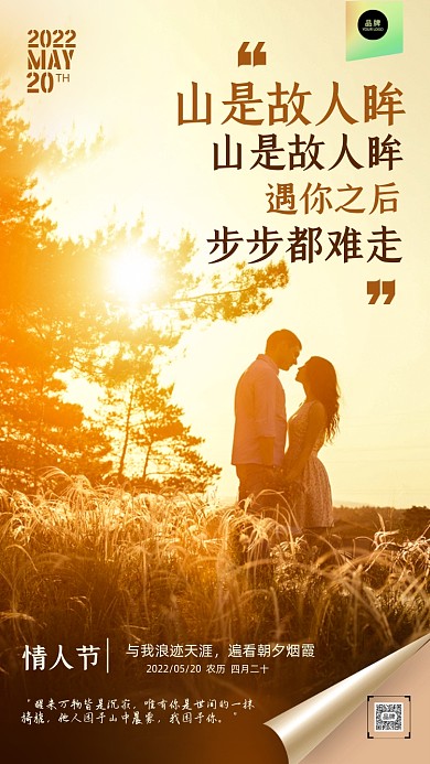 520夫妻在日落时接吻摄影图海报