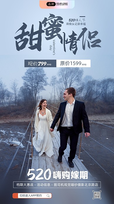 520情人节幸福的新婚夫妇摄影图海报