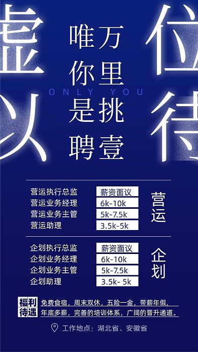 虚位以待招聘简约蓝色摄影图海报