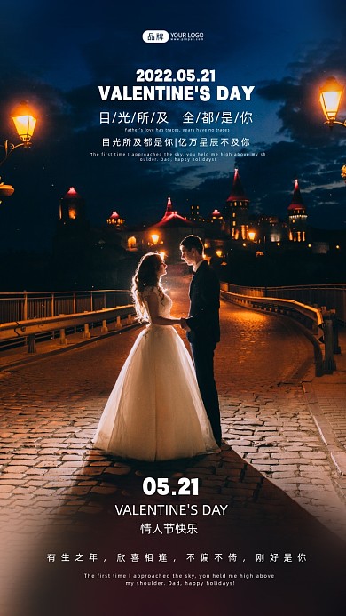 521情人节新婚夫妇在晚上摄影图海报