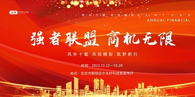 红色背景城市强者联盟商机无限金融展板