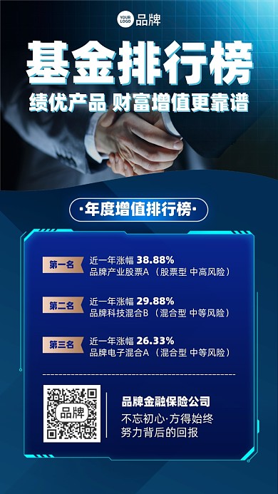 基金排行榜蓝色商务摄影图海报