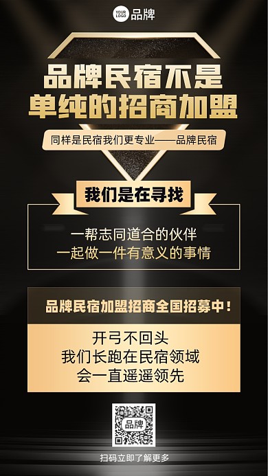 民宿招商加盟黑金色摄影图海报