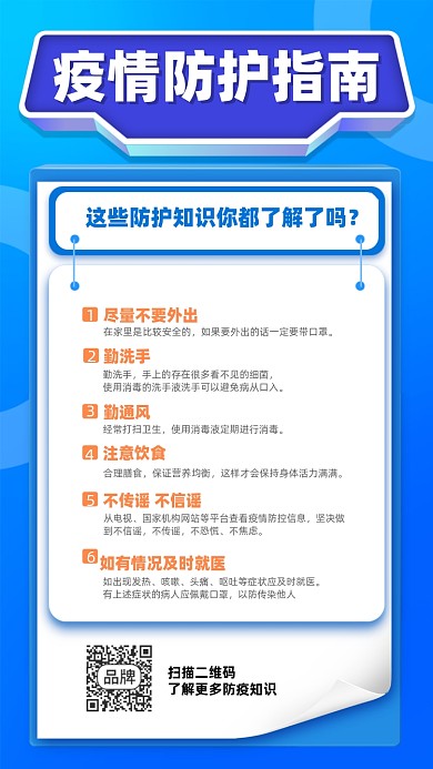 疫情防控指南蓝色简约摄影图海报