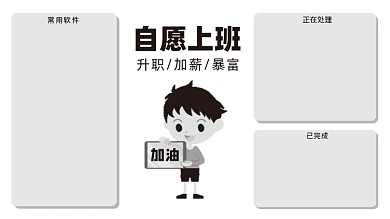 黑白卡通打工人自愿加班电脑分区壁纸