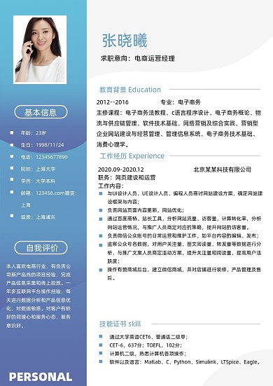 商务电商运营个人简介