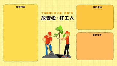 放青松打工人黄色电脑分区壁纸