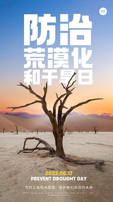 世界防治荒漠化和干旱日树枝剪影摄影图海报