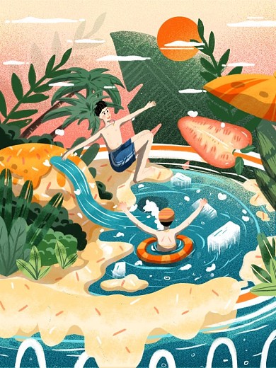 夏天冰淇淋游泳饮料肌理插画