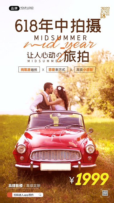 618年中拍摄接吻的新婚夫妇摄影图海报