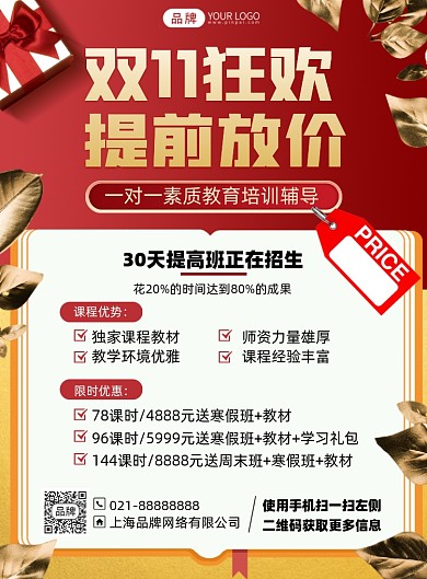 双十一课程优惠活动印刷海报