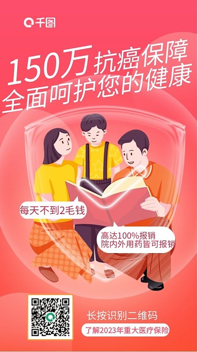 金融保险抗癌抗癌保障150万报销宣传海报