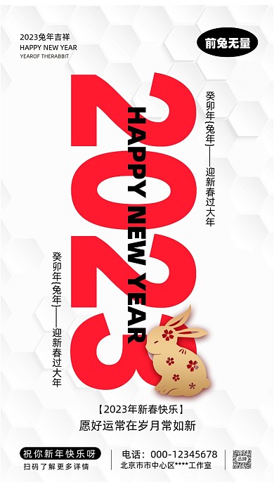2023年兔年新年快乐摄影图手机海报