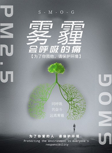 时尚大气雾霾公益广告印刷海报模板