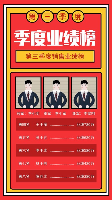 红色简约三季度业绩榜单排行榜海报